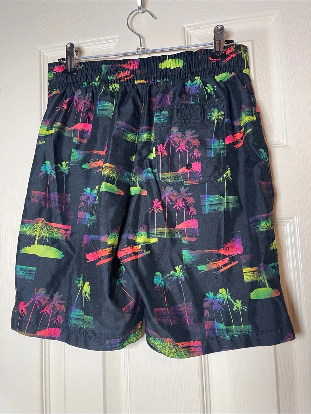 Kids Abercrombie & Fitch Neon Palm Print Black Swim Trunks